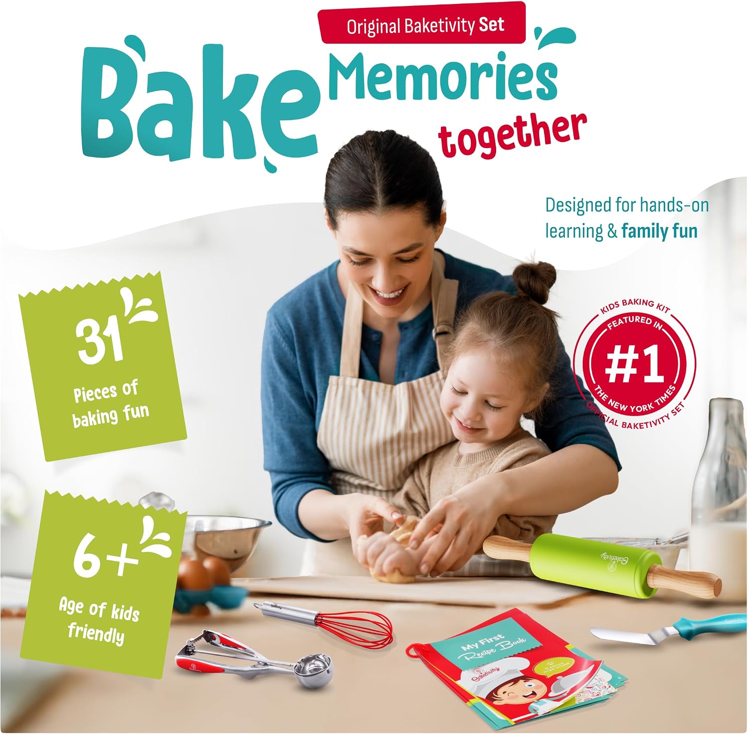 Baketivity 31-Piece Kids Baking Tools Set – Real Cooking Utensils for Children – Safe